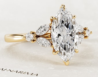 2 Carat Marquise CVD Diamond Twig Engagement Ring / Natured Inspire Yellow Gold Lab Grown Diamond Ring / Nature Leaf Ring / Boho Ring