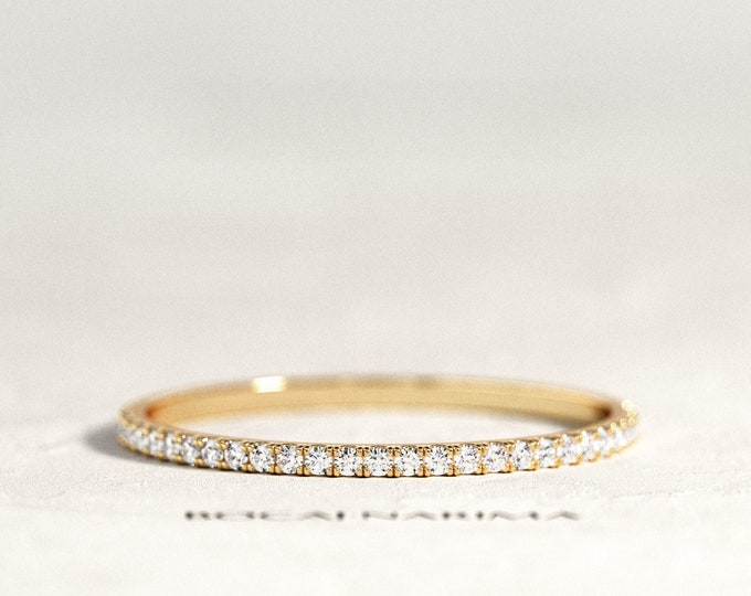 Diamond Eternity Ring / Pave Eternity Band / Diamond Wedding Band / Thin Wedding Ring / 14k Gold Dainty Full Eternity Ring / 1.3MM / 0.25ct