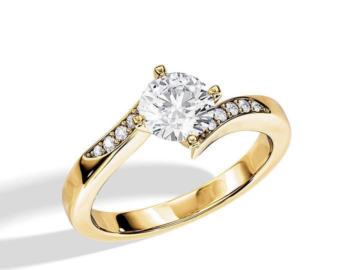 1 Carat Natural Diamond Bypass Ring / Yellow Gold Bypass Engagement Ring / Round Diamond SI1-H GIA Certified / Unique Engagement Ring