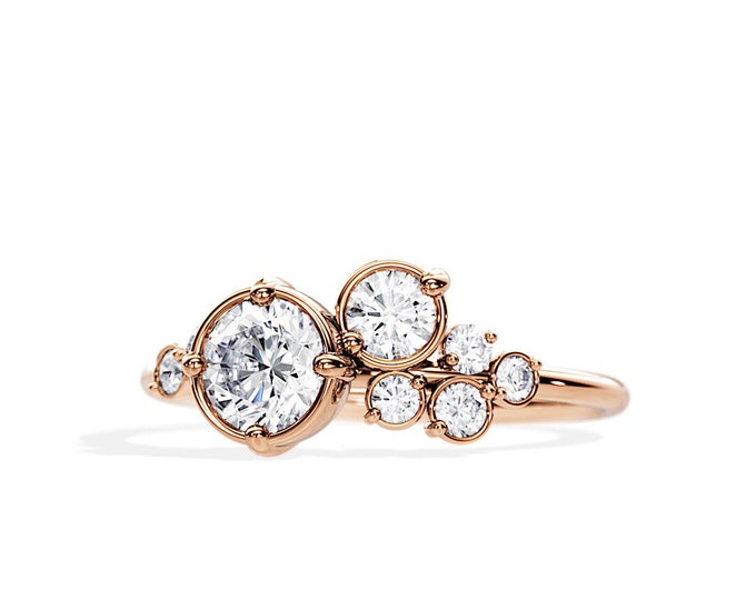 1.2 Carat E VVS2 Lab Grown Diamond Ring / Unique Engagement Ring / Cluster Engagement Ring / Bespoke Ring / Rose Gold Unusual Telescope Ring