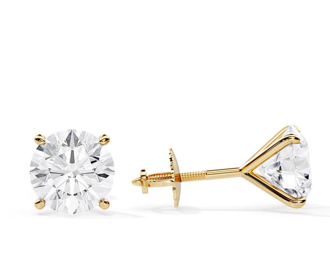 2 Carat Total Martini Diamond Earrings / Pair of Stud Earrings in 14K 18K Gold / Round Brilliant Lab Grown Diamond Screw Back Earrings