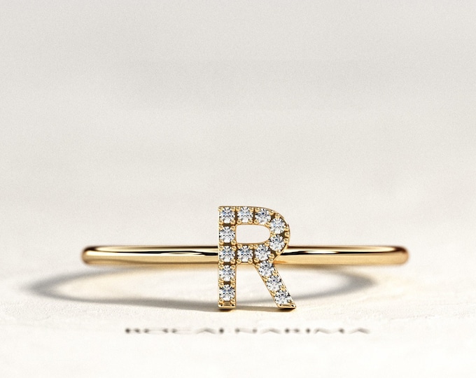 Letter Diamond Ring / Initial Diamond Ring / Personalized Diamond Ring / Letter Diamond Ring / Dainty Initial Ring / Custom Initial Ring