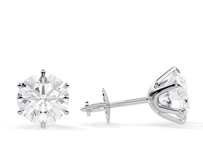 2 Carat Lab Grown Diamond Earrings / Dainty White Gold Diamond Stud Earrings / 6 Claw Prongs / Minimalist Lab Diamond Screw Back Earrings