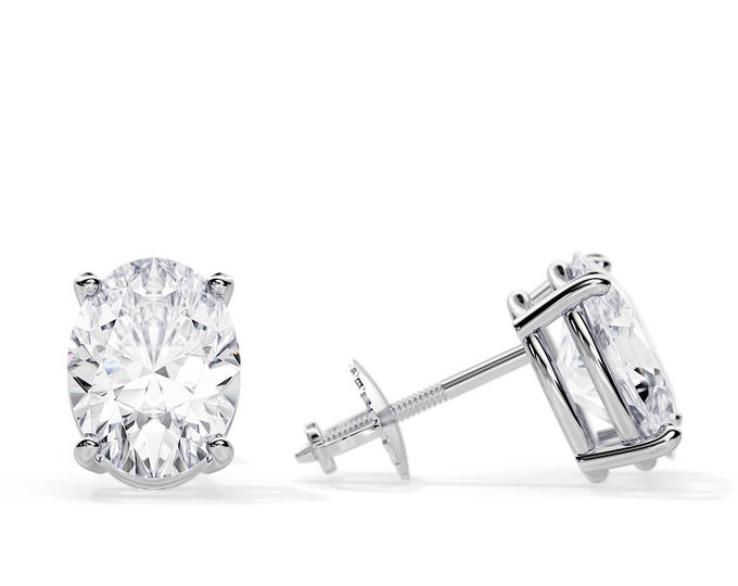 3 Carat Oval Lab Grown Diamond Basket Earrings / VS1-F+ IGI Certified / Minimalist Studs / Dainty Screw Back Pair of Earrings in White Gold