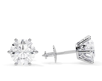 2 CTW Natural Diamond Dainty Earrings / White Gold Stud Earrings / Screw Back Earrings / Minimalist Natural GIA Diamond Pair of Earrings