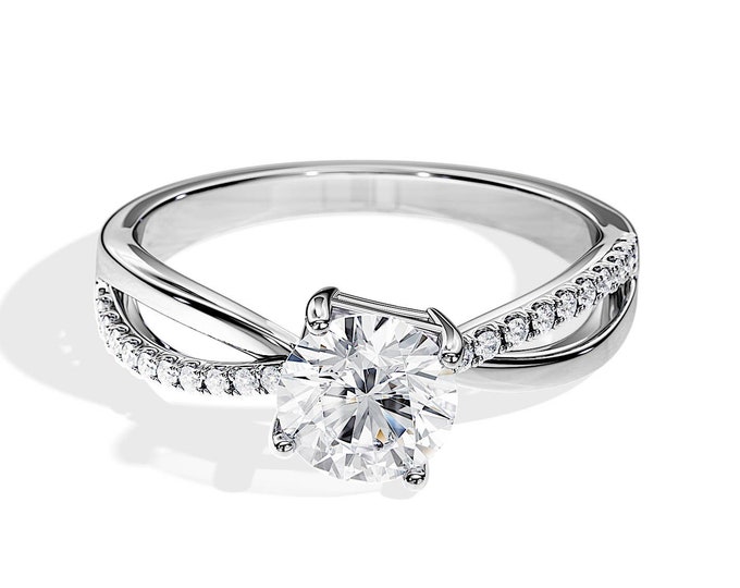 1 Carat Lab Grown Diamond Twisted Ring / 1 CT Lab Twisted Diamond Ring / Split Shank Engagement Ring / Swirl Ring / White Gold / CVD Diamond