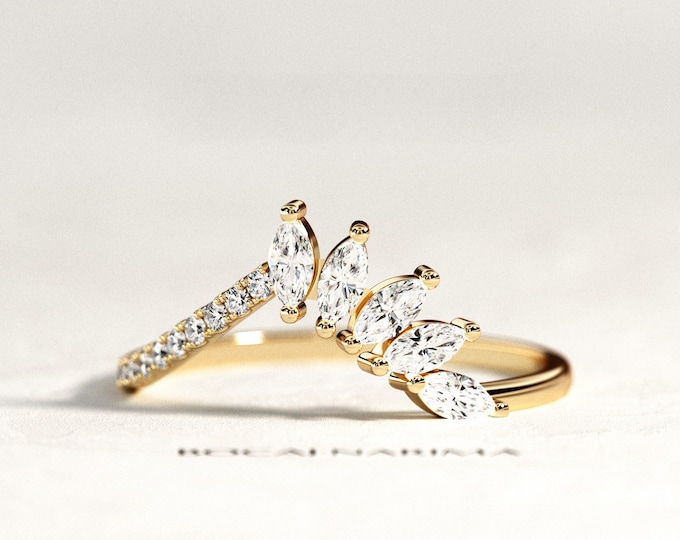 Curved Diamond Wedding Band / Nesting Diamond Ring / Nesting Wedding Band / Curved Ring For Women / Curve Wedding Ring / Matching Ring