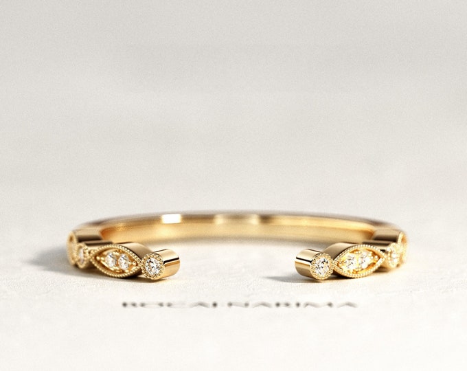 Diamond Cuff Ring / Art Deco Cuff Ring / Open Cuff Ring / Open Wedding Band / Vintage Cuff Ring / Art Deco Ring / Cuff Wedding Band