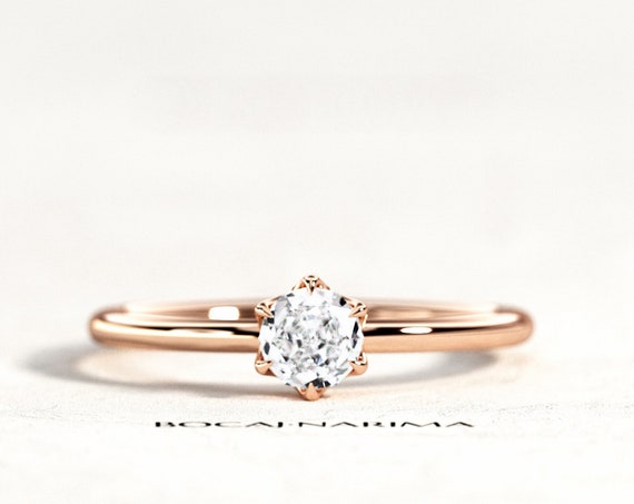 5MM Round Rose Cut Diamond or Harro Gem Moissanite, 6 Prongs Claws Solitaire Ring, Rose Cut Solitaire Ring, Minimal Engagement Ring, 6 Prong