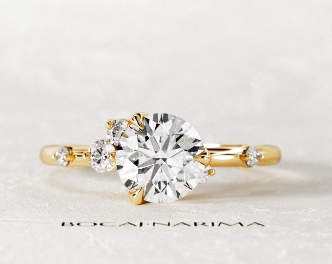 1 Carat Round Lab Grown Diamond Nature Inspired Engagement Ring / Yellow Gold Organic Ring / Boho Diamond Ring /  1ct CVD Diamond Ring