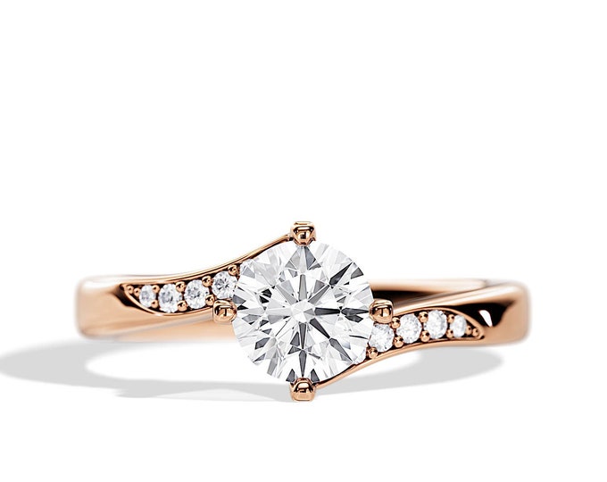 Bypass Engagement Ring / Moissanite Bypass Ring / 1 Carat Round Moissanite / Unique Ring / 14K or 18K Rose Gold / Open Ring / Bridal Ring