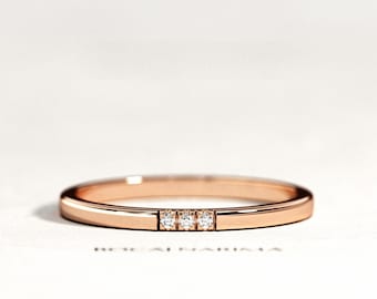 1.6 MM Wedding Band / 14K 18k Rose Gold Wedding Band / Delicate Wedding Band / Dainty Wedding Ring / Stacking Ring / Small Pave Band