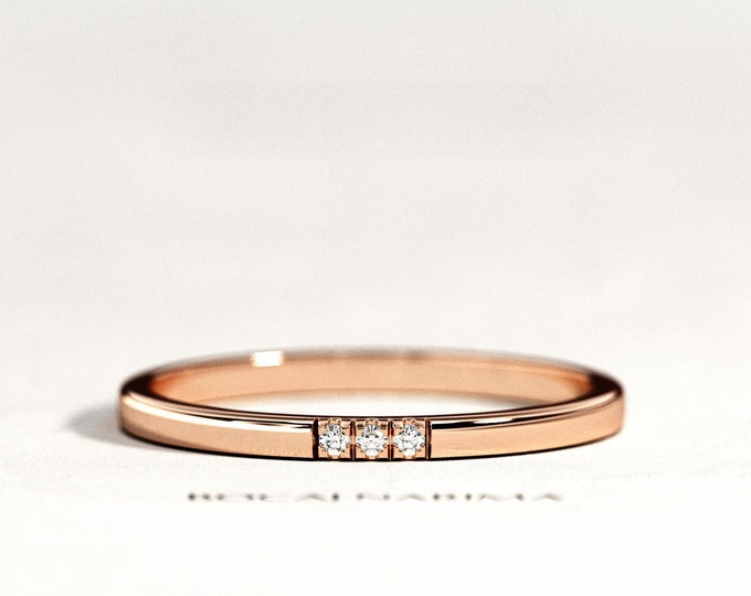 1.6 MM Wedding Band / 14K 18k Rose Gold Wedding Band / Delicate Wedding Band / Dainty Wedding Ring / Stacking Ring / Small Pave Band