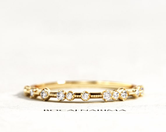 Thin Milgrains Diamond Wedding Band, Thin Stackable Ring, Milgrains Stacking Ring, Minimal Stackable Ring, Knife Edge Diamond Wedding Band