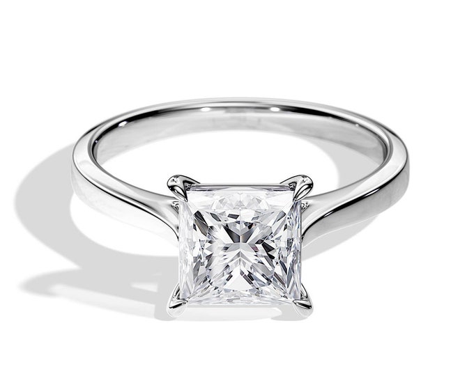 2 Carat Lab Grown Diamond Cathedral Ring / 2 CT VS1/F IGI Certified / 14k White Gold 2 Carat Princess Engagement Ring / 2 Carat Princess Cut