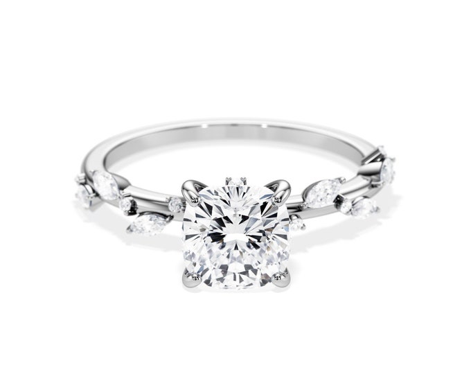 1.5 Carat Cushion Lab Grown Diamond Ring / Twig Diamond Ring / Nature Ring / Lab Grown Diamond / CVD Diamond / White Gold Branch Ring