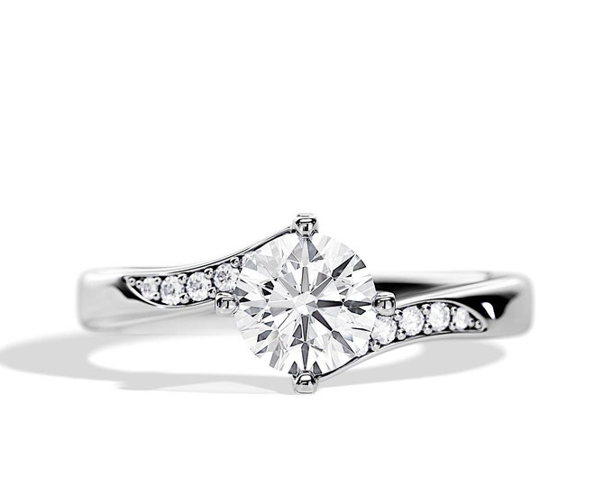 Bypass Engagement Ring / 1 Carat Lab Grown Diamond Ring / Bypass Ring / Round Diamond IGI Certified / Lab Created Diamond / White Gold Ring
