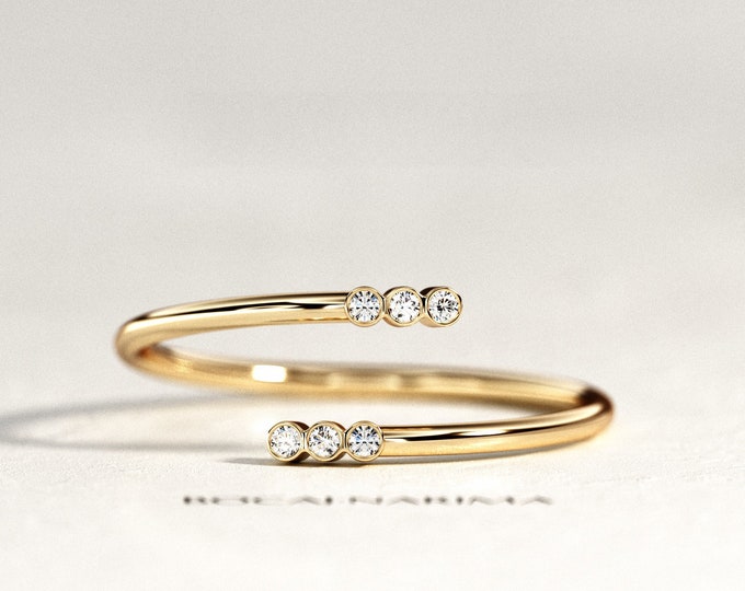 Bypass Diamond Ring / 14K Gold Bypass Ring / Open Diamond Ring / Bypass Wedding Band / Unique Diamond Band / Opened Band / Womens Band
