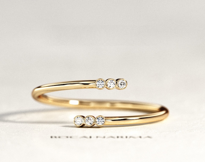 Bypass Diamond Ring / 14K Gold Bypass Ring / Open Diamond Ring / Bypass Wedding Band / Unique Diamond Band / Opened Band / Womens Band