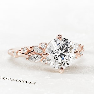 Nature Inspired Lab Diamond Engagement Ring / 2 Carat Round Lab Grown Diamond Leaf Design Ring /  Nature Inspired Twig Ring in Rose Gold