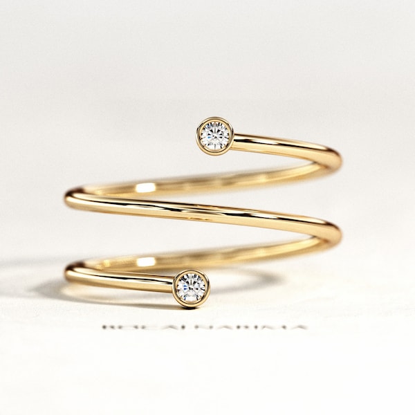 Spiral Diamond Ring / Coil Diamond Ring / 14K 18K Gold Swirl Diamond Ring / Diamond Ring / Open Diamond Ring / Gold Diamond Ring / Two Stone