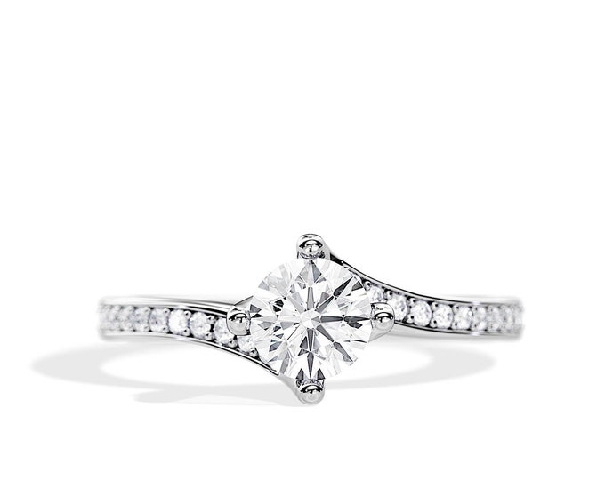 1 Carat Lab Grown Diamond Bypass Ring / Bypass Engagement Ring / Swirl Diamond Ring / Lab Diamond Ring / 1 CT Round Diamond / VS1-F IGI
