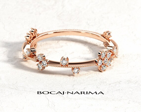 Rose Gold Milgrains Wedding Band, Unique Wedding Band, Filigree Thin Wedding Band, Thin Milgrains Diamond Ring, Rustic Wedding Band