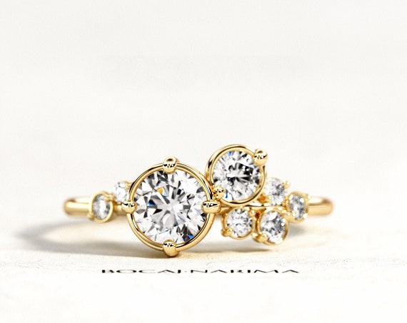 0.8 Carat Forever One Moissanite Cluster Engagement Ring, Unique Cluster Ring, Unique Engagement Ring, 0.8ct Moissanite and 0.37ct Diamonds