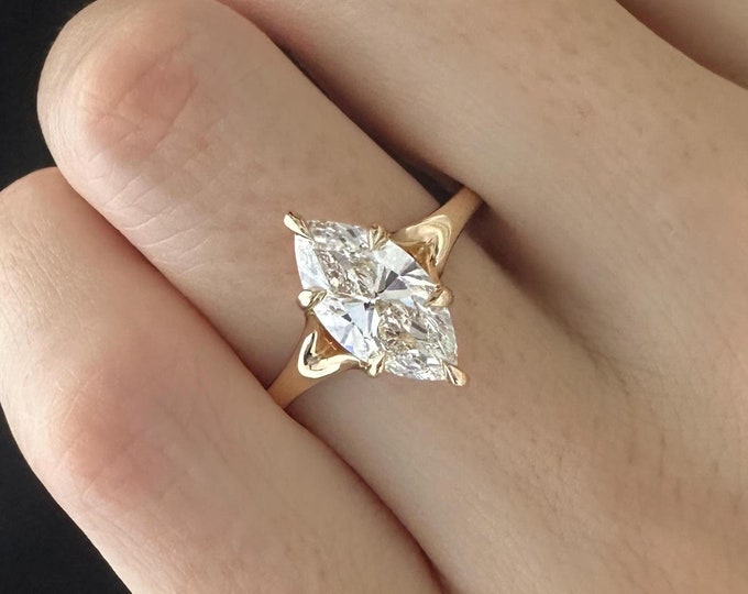 1.5 CT Marquise Lab Grown Diamond Ring / Marquise Diamond Engagement Ring / Unique Marquise Engagement Ring / 14K Gold Engagement Ring