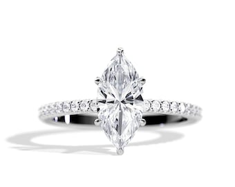 Marquise Lab Diamond Engagement Ring / 1.5 CT Marquise Lab Grown Diamond / Hidden Halo Ring / White Gold Marquise Shape Bridal Ring