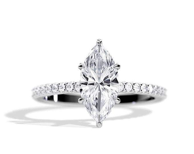 Marquise Lab Diamond Engagement Ring / 1.5 CT Marquise Lab Grown Diamond / Hidden Halo Ring / White Gold Marquise Shape Bridal Ring