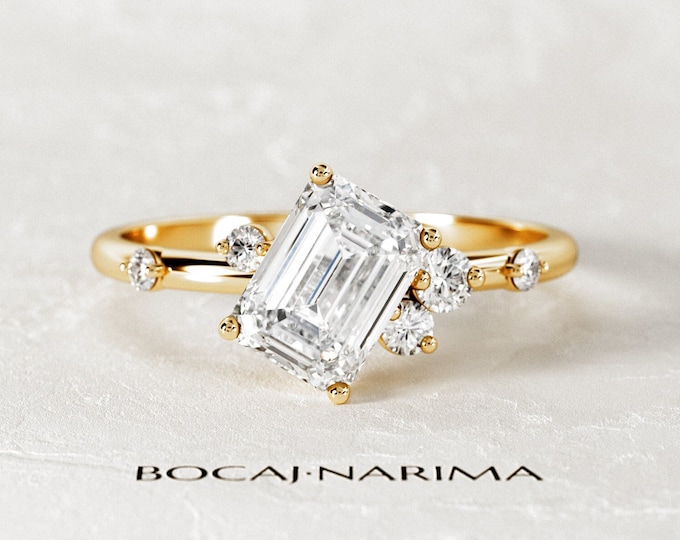 1 Carat Emerald Cut Lab Grown Diamond Engagement Ring / Organic Ring / 14K Gold Nature Inspired Twisted Diamond Ring / Nature Proposal Ring