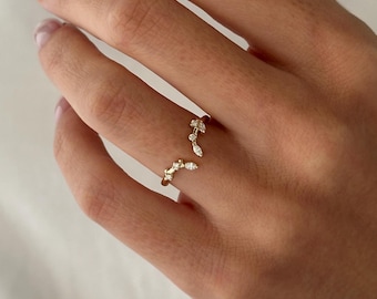 Leaf Nature Inspired Lab Grown Diamond Open Ring / Twig Cuff Ring in Yellow Gold / Curved Diamond Ring / Chevron Ring / Dainty Nested Ring
