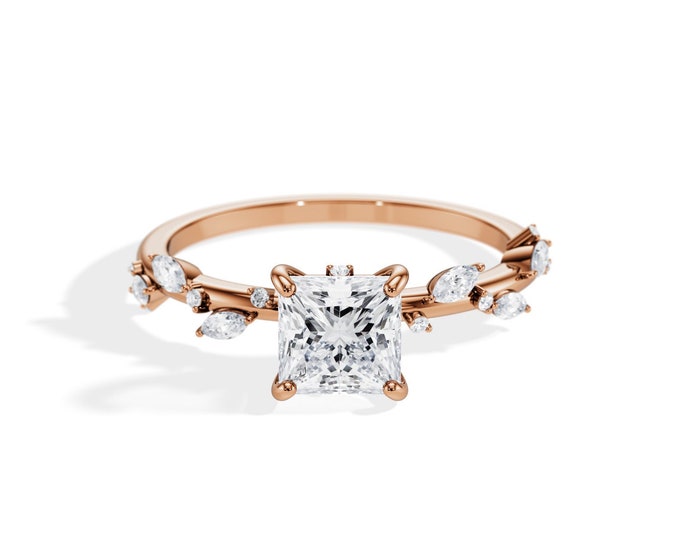 Rose Gold Twig Diamond Ring / 1.2 Carat Princess Lab Grown Diamond Ring / Nature Engagement Ring / Twig and Leaf Ring / Leaf Ring / Branch