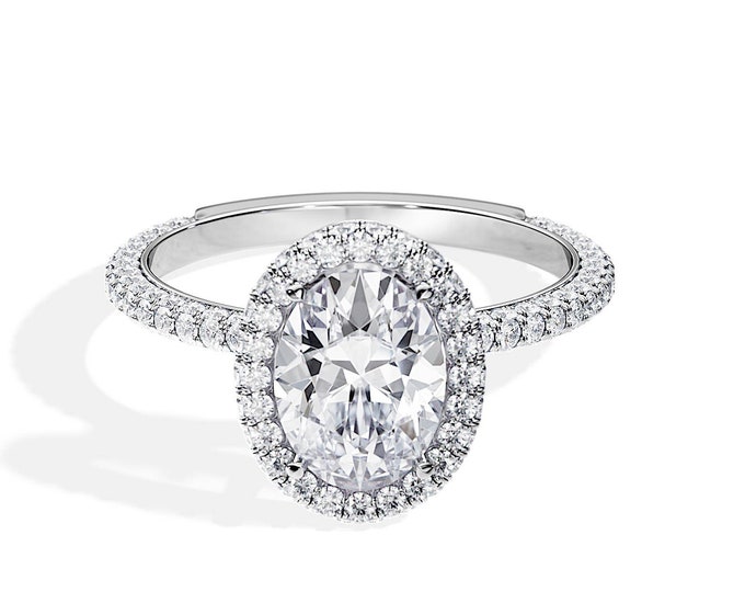 1.5 Carat Oval Lab Diamond Ring / 3D Pave Engagement Ring / 1.2ct Accent Diamonds / White Gold Luxury Ring / Triple Halo Ring / Oval Halo
