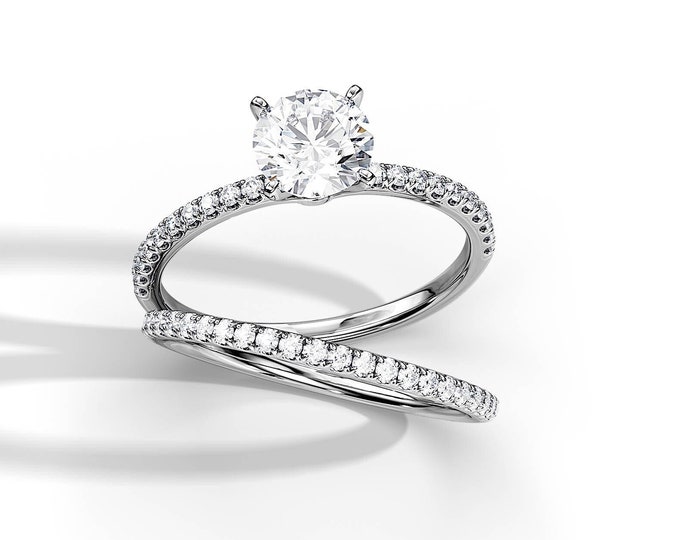 1CT Lab Grown Diamond Half Eternity Bridal Set / Classic Engagement Ring Set / White Gold Wedding Rings / Dainty Rings Set / 0.47ct Diamonds