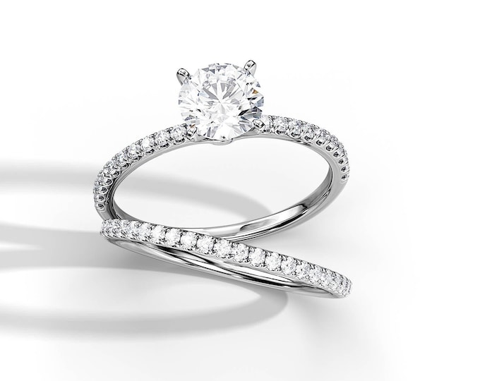 1CT Lab Grown Diamond Half Eternity Bridal Set / Classic Engagement Ring Set / White Gold Wedding Rings / Dainty Rings Set / 0.47ct Diamonds