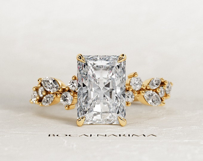 2 Carat Radiant Lab Grown Diamond Engagement Ring / Yellow Gold Twig Ring / Rustic Diamond Ring / Nature Inspired Branch CVD Diamond Ring