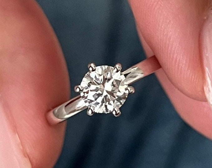 1 Carat Lab Grown Diamond Solitaire Ring / Round Brilliant Lab Diamond Engagement Ring / 6 Prong Round Diamond Ring / White Gold Solitaire