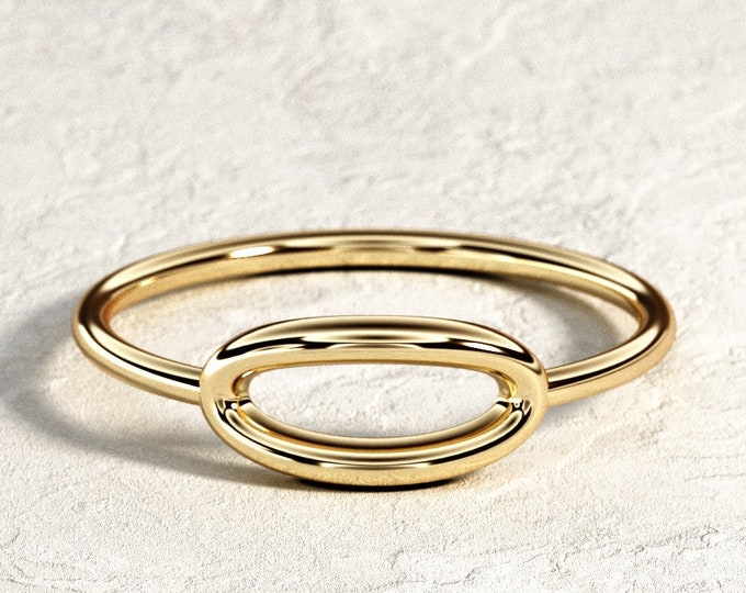 Open Circle Ring / Cutout Gold Ring / Geometric Ring / Solid Gold Ring / 14k 18k Plain Gold Ring / Midi Ring / Dainty Fashion Link Ring