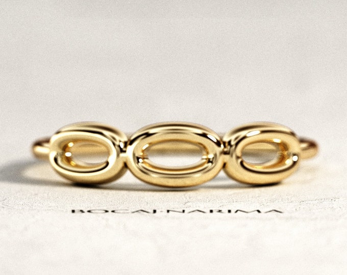Geometric Gold Ring / 14K 18K Yellow Gold Links Ring / Dainty Gold Ring / Open Circles Solid Gold Ring / Cutout Plain Ring / Link Gold Ring