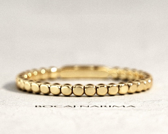 Beaded Wedding Back / 14K or 18K Gold Wedding Ring / Bead Ring / Ball Stacking Ring / Dainty Stackable Ring / Bubble Womens Ring