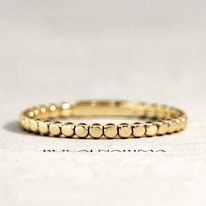 Parte traseira de casamento com contas/Anel de casamento em ouro 14K ou 18K/Anel de contas/Anel de empilhamento de bola/Anel empilhável delicado/Anel feminino de bolha