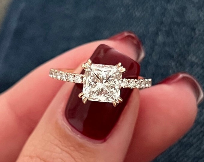 1.5 Carat Princess Cut Lab Grown Diamond Ring /Princess Cut Diamond Engagement Ring / Double Claw Prongs / Princess Cut Lab Diamond Ring