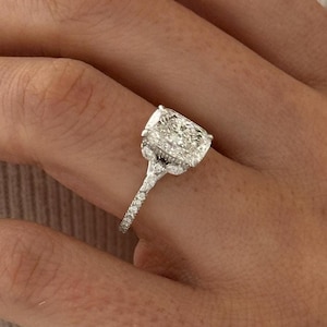 2 Carat Elongated Cushion Diamond Engagement Ring / Nature Inspired White Gold Lab Created Diamond Ring / Elongated Diamond Wedding Ring