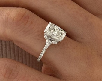 2 Carat Elongated Cushion Diamond Engagement Ring / Nature Inspired White Gold Lab Created Diamond Ring / Elongated Diamond Wedding Ring