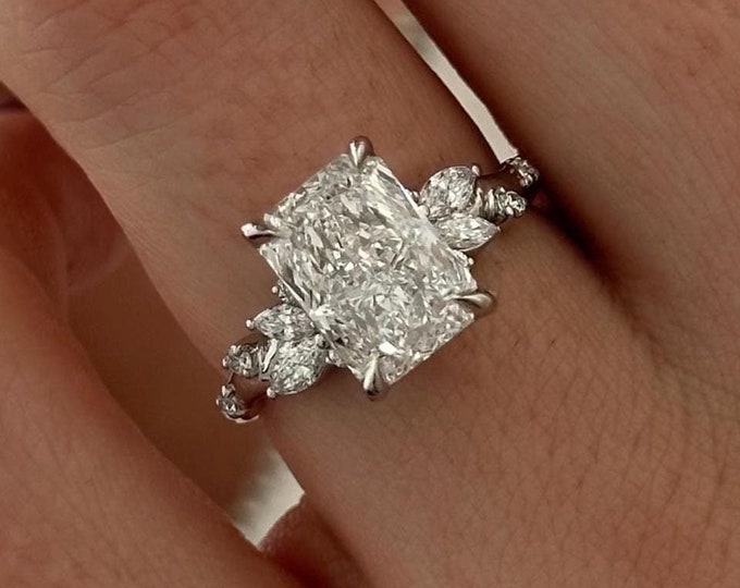 3 Carat Radiant E VS1 Cut Lab Grown Diamond Engagement Ring / Nature Inspired Diamond Ring / Branch Leaf Diamond Ring / Twig Nature Ring