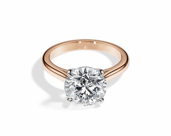 4 Carat Moissanite Engagement Ring / 4 Carat Moissanite Solitaire Ring / 14K Rose Gold 4CT Round Brilliant Moissanite Ring / Rose and White