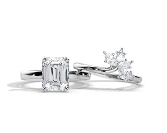 2.5 Carat Emerald Cut Lab Grown Diamond Bridal Set / Crown Engagement Ring Set / Emerald Cut Bridal Set / 2.5CT Emerald Cut Lab Diamond