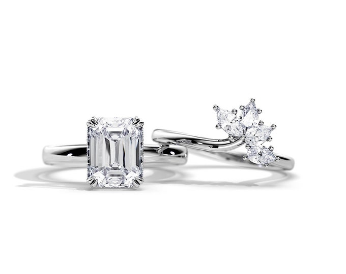 2.5 Carat Emerald Cut Lab Grown Diamond Bridal Set / Crown Engagement Ring Set / Emerald Cut Bridal Set / 2.5CT Emerald Cut Lab Diamond